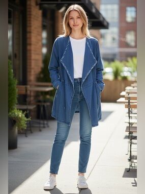 ANTHROPOLOGIE Denim Blue Long Utility Jacket, Medium